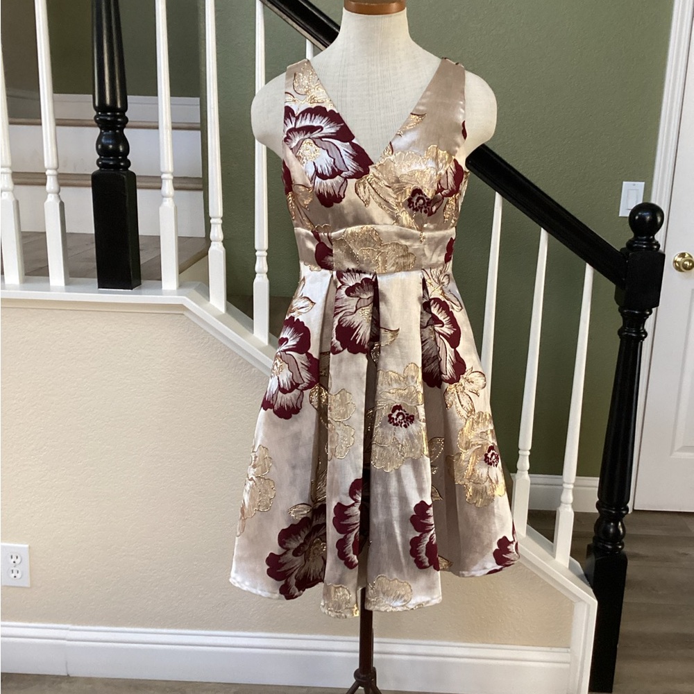 Liza Luxe Elegant Floral V-Neck Dress (S)